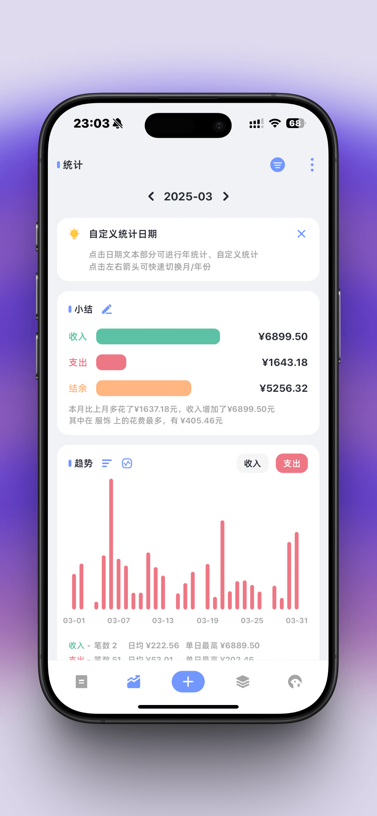一羽记账统计趋势截图